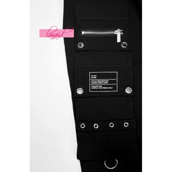 Maniere De Voir Cargo Pants Marble Matte Chain Black High-Rise Waist Edgy Gothic - Picture 6 of 10